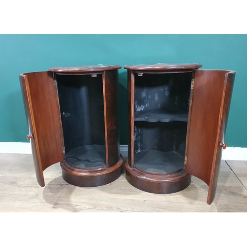 508 - A pair of cylindrical mahogany veneered Pot Cupboards each fitted single door 2ft 4in H x 1ft 5in D ... 