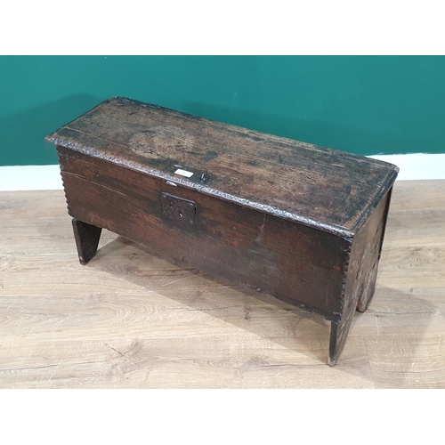 51 - A 17th Century small oak six plank Chest with iron lockplate, 3ft W (R2)