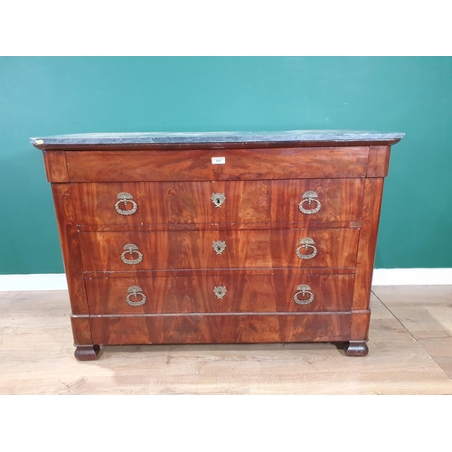 510 - A 19th Century Continental mahogany Chest of four long drawers with slate top (cracked) 4ft 3in W x ... 