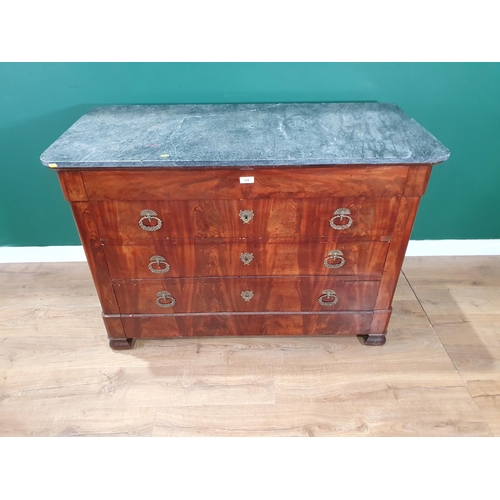 510 - A 19th Century Continental mahogany Chest of four long drawers with slate top (cracked) 4ft 3in W x ... 