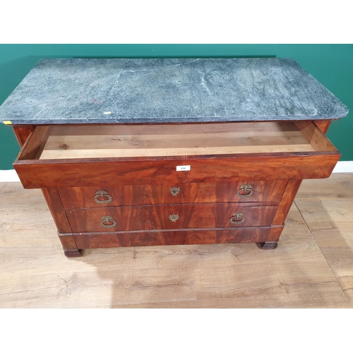 510 - A 19th Century Continental mahogany Chest of four long drawers with slate top (cracked) 4ft 3in W x ... 