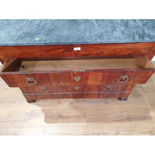 510 - A 19th Century Continental mahogany Chest of four long drawers with slate top (cracked) 4ft 3in W x ... 