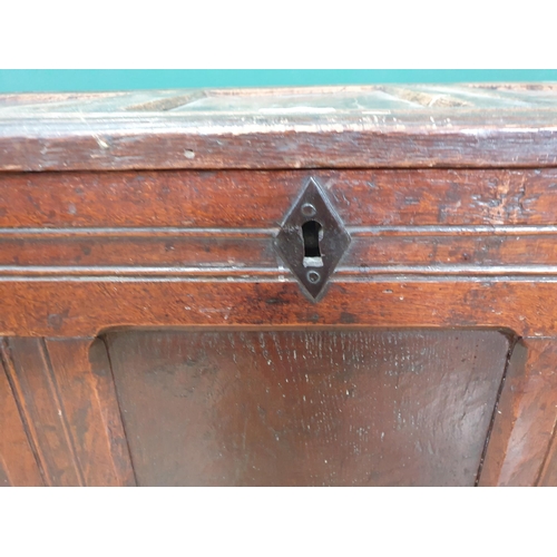 516 - An 18th Century joined oak Coffer with plain three panel front (lid loose) 3ft 7in W x 2ft H (R6)