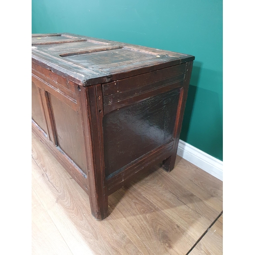 516 - An 18th Century joined oak Coffer with plain three panel front (lid loose) 3ft 7in W x 2ft H (R6)