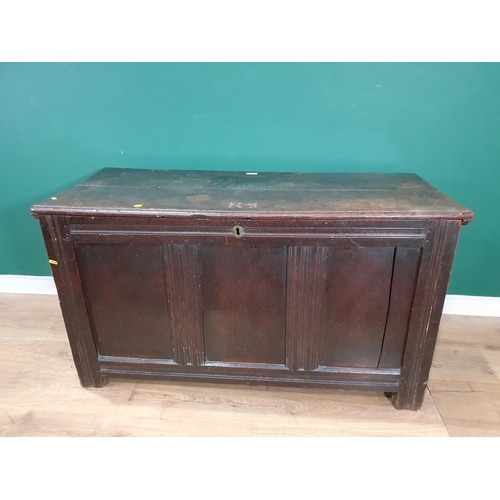 517 - An 18th Century joined oak Coffer with plain three panel front 4ft 3in W x 2ft 4in H (R6)