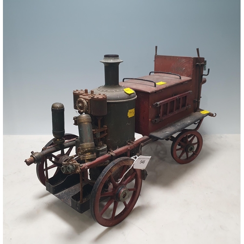 546 - An early 20th Century Model of  a horse drawn Steam Pumper Fire Engine, with metal engine and chassi... 