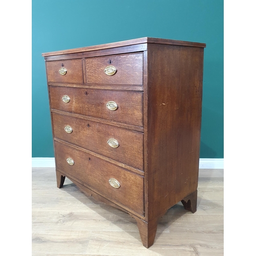 56 - A 19th Century oak Chest of two short and three long drawers on bracket feet, 3ft 4in wide