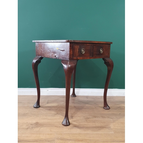 626 - A mahogany Side Table with leather inset top fitted two frieze drawers raised on cabriole supports a... 