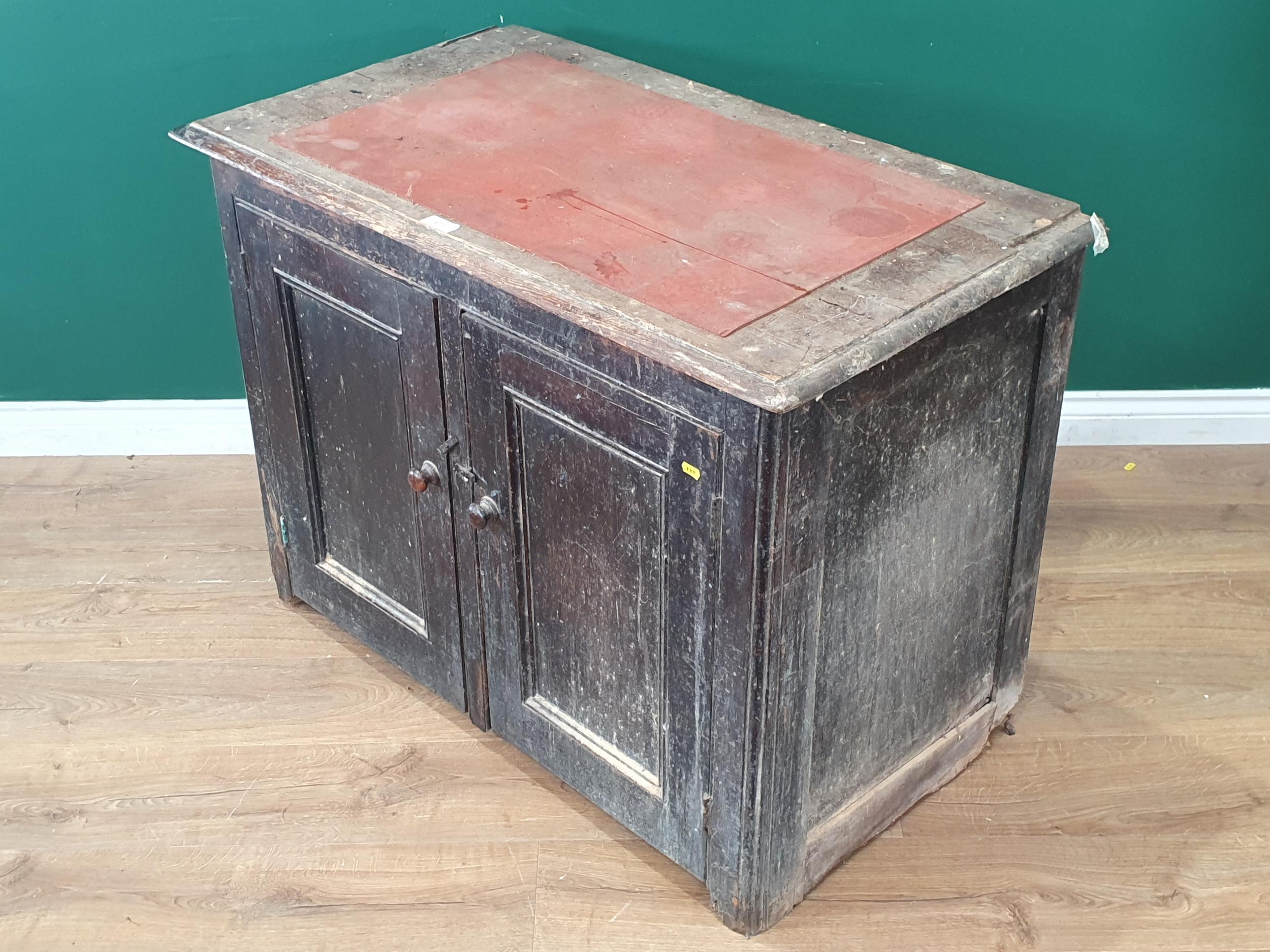 A Victorian scrub top black painted Cupboard fitted pair of panelled ...