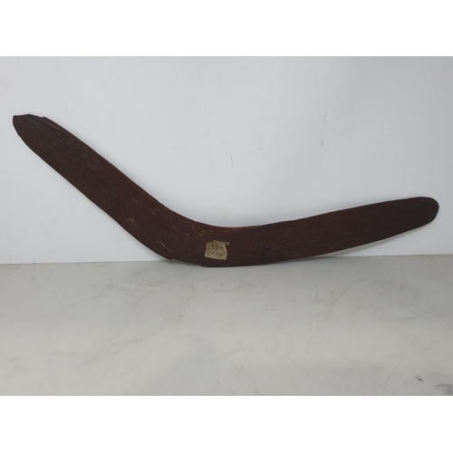 72 - Two old Aboriginal Boomerangs, one with textured decoration, 22in & 21in (R1)