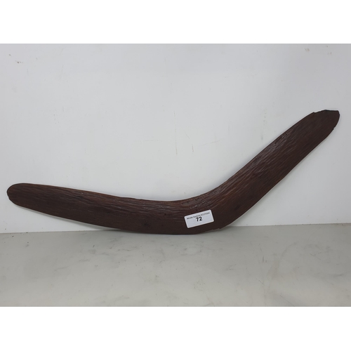 72 - Two old Aboriginal Boomerangs, one with textured decoration, 22in & 21in (R1)