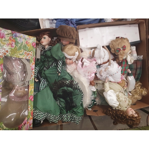 81 - Three boxes of assorted Dolls including, a boxed Tuscany Porcelain Doll, a Leonardo Collection Boxed... 