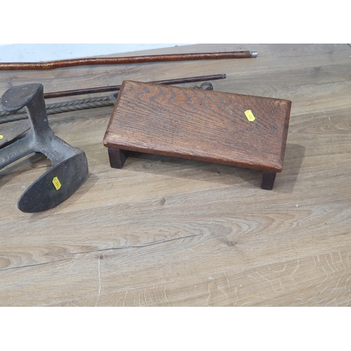 837 - A pair of Fire Tongs, Hand Sheers, two Walking Sticks, Last and oak Slope (R10)