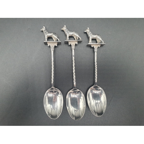 87 - Three George V silver Spoons with spiral stems and dog finials, Birmingham 1924-26