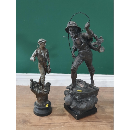 878 - A spelter Figure of a Fisherman bearing the name 