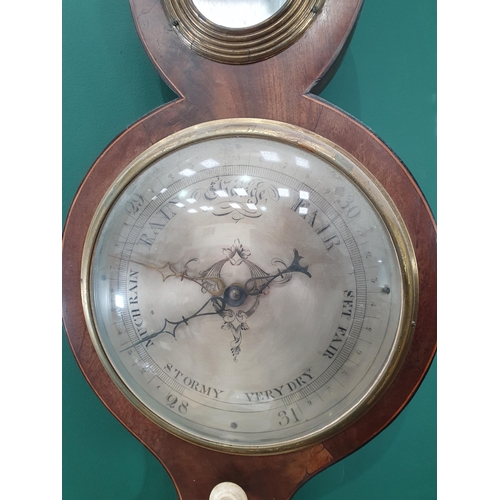 881 - A mahogany cased Banjo Barometer with silvered dials, by 