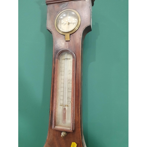 881 - A mahogany cased Banjo Barometer with silvered dials, by 