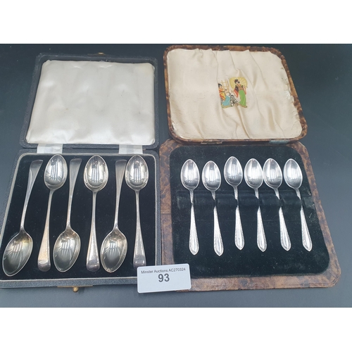 93 - Six Elizabeth II silver Teaspoons, Sheffield 1964, and six Coffee Spoons, Birmingham 1931, both case... 