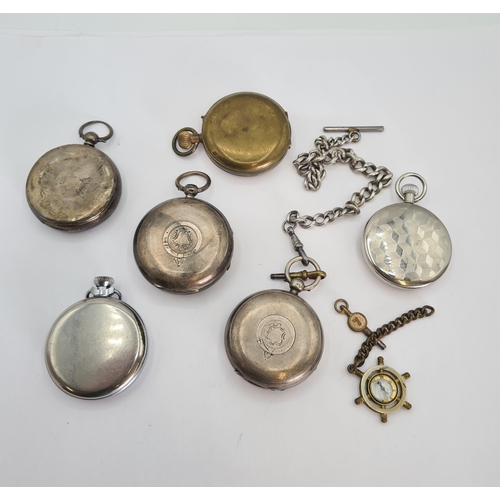 169 - Two open faced silver cased Pocket Watches, one with silver Watch Albert four various other Pocket W... 