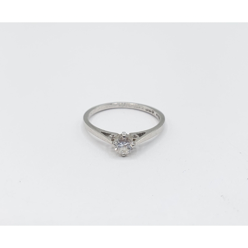 190 - A Diamond single stone Ring claw-set brilliant-cut stone in platinum, ring size K 1/2, approx 2.10gm... 