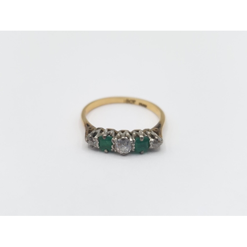 197 - A Diamond and Emerald five stone Ring claw-set three graduated old-cut diamonds with two step-cut em... 