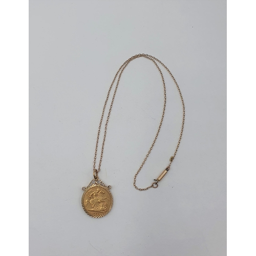 231 - An Edward VII half Sovereign 1902, in 9ct gold pendant mount on fine chain, approx 6.70gms all in