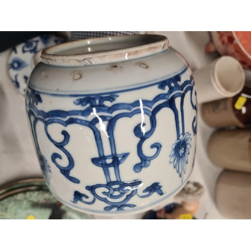 304 - A Chinese blue and white lidded Jar, Soup Bowls and Collector's Plates (R5)