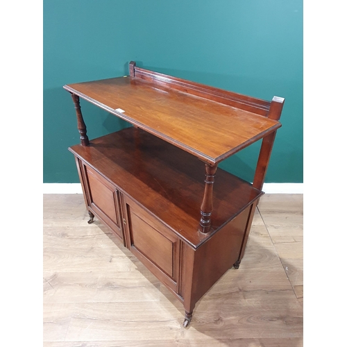 466 - An Edwardian walnut Buffet, the lower section fitted two cupboard doors, 3ft 6in W (R2).