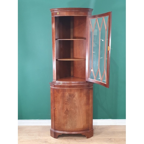 492 - A reproduction mahogany veneered bow fronted standing Corner Cabinet 6ft H x 2ft 1in W (R1)