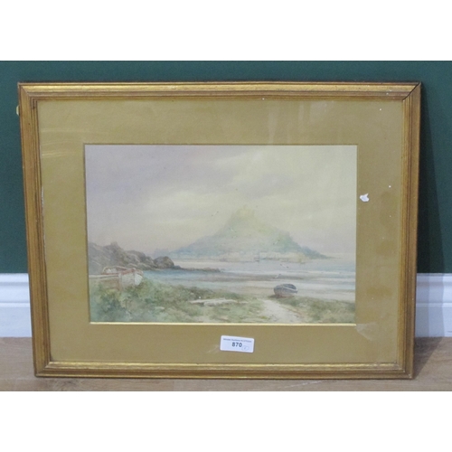 438 - T. MORTIMER. Distant view of St Michael's Mount, signed, watercolour, 10 x 15 in; a colour print aft... 