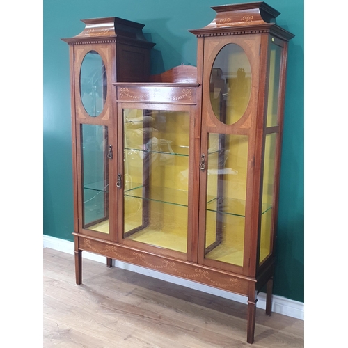 659 - An Edwardian glazed and inlaid Display Cabinet with central drawer flanked by a pair of drawers, 5ft... 