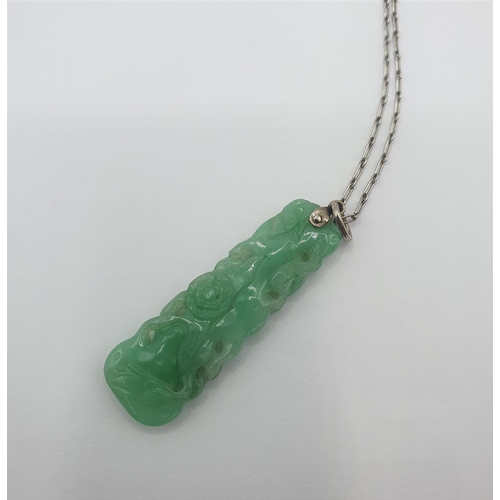 169 - A Jade Pendant carved roses on fine platinum chain, approx 40mm long