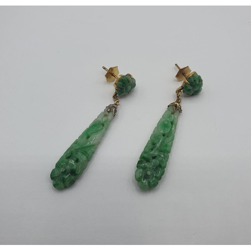 170 - A pair of carved and pierced Jade Ear Pendant, approx 46mm long