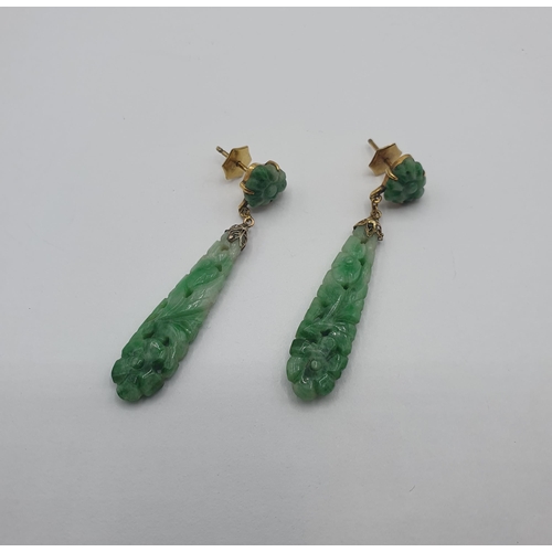 170 - A pair of carved and pierced Jade Ear Pendant, approx 46mm long