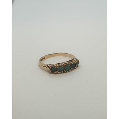 173 - An Emerald five stone Ring set graduated round stones in 9ct gold, ring size L, approx 1.80gms