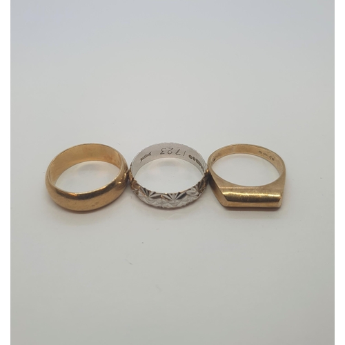 174 - A Wedding Band, a moulded white gold Wedding Band and a modern Ring, all 9ct, approx 10.80gms total ... 