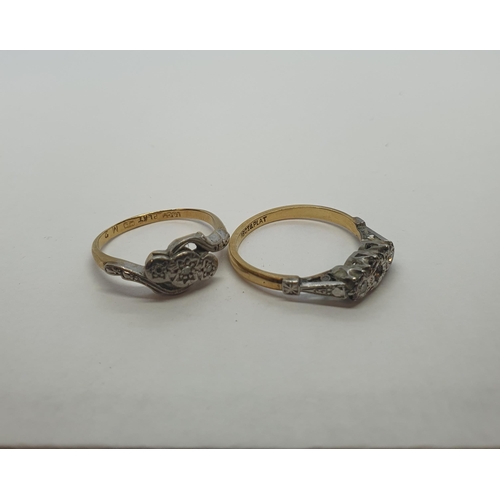 193 - Two illusion-set Diamond three stone Rings, one stone deficient, stamped 18ct PLAT, approx 5.30gms a... 