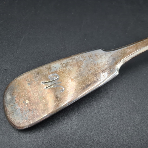 124 - A 19th Century Russian silver Soup Ladle fiddle pattern engraved initial M, St Petersburg, 1850, 300... 