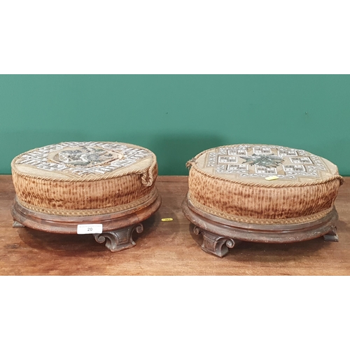 20 - A pair of Victorian walnut circular Footstools with beaded upholstery A/F 1ft D