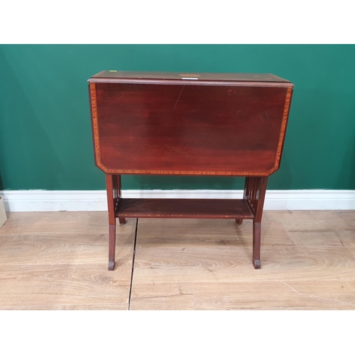 25 - A mahogany and satinwood inlaid Sutherland Table the top with central fan motif, raised on splayed s... 