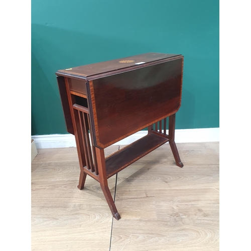 25 - A mahogany and satinwood inlaid Sutherland Table the top with central fan motif, raised on splayed s... 