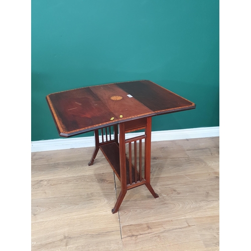 25 - A mahogany and satinwood inlaid Sutherland Table the top with central fan motif, raised on splayed s... 