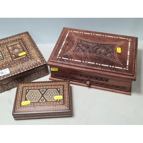 28 - Two Moorish inlaid Boxes and an Indian Writing Box (R2)