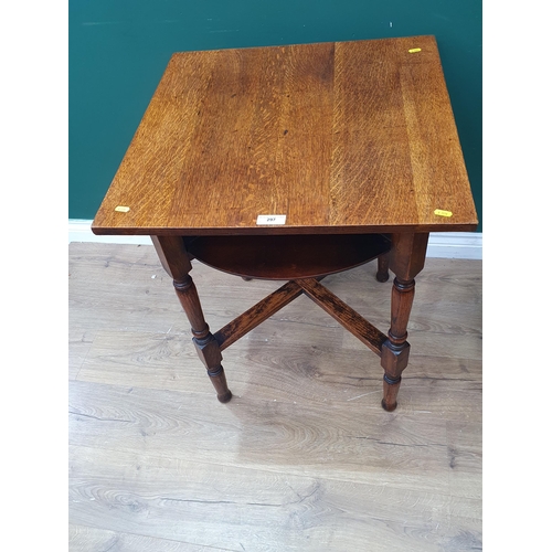 297 - An early 20th Century oak Occasional Table with square top, circular undertier, raised on baluster t... 