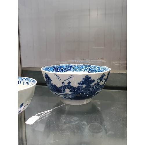 302 - A Caughley Bowl printed blue and white and gilt detail4 1/4in, a larger Bowl with fluted body, 6in D... 