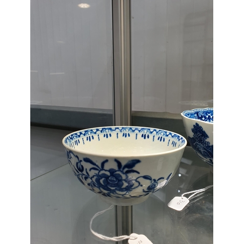 302 - A Caughley Bowl printed blue and white and gilt detail4 1/4in, a larger Bowl with fluted body, 6in D... 