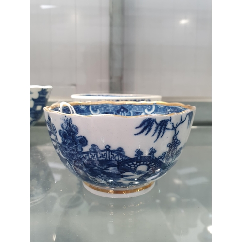 302 - A Caughley Bowl printed blue and white and gilt detail4 1/4in, a larger Bowl with fluted body, 6in D... 