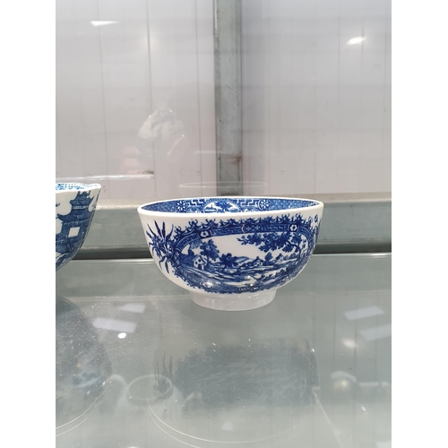 302 - A Caughley Bowl printed blue and white and gilt detail4 1/4in, a larger Bowl with fluted body, 6in D... 