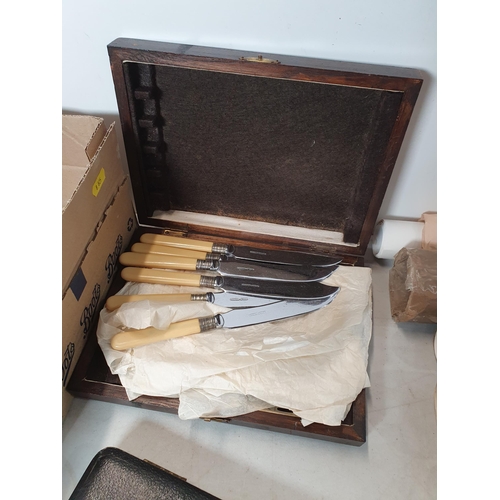 313 - A quantity of Plated Cutlery, a set of Six cased silver handled Knifes, and antler handled Carving S... 