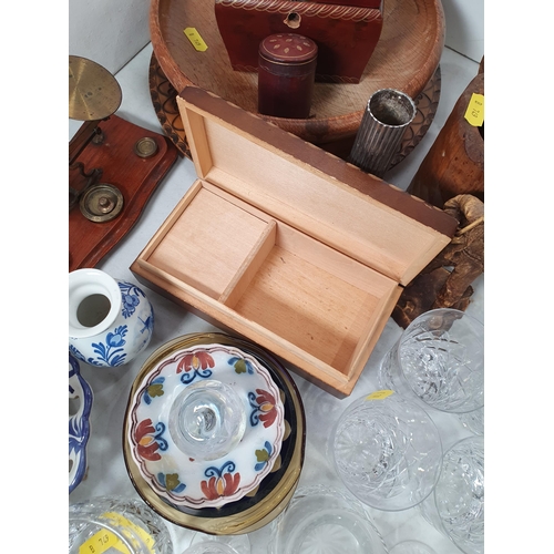 322 - A wooden Fruit Bowl, decorative wooden Plate, a set of John Cooke & Sons Scales, a Royal Worcester B... 